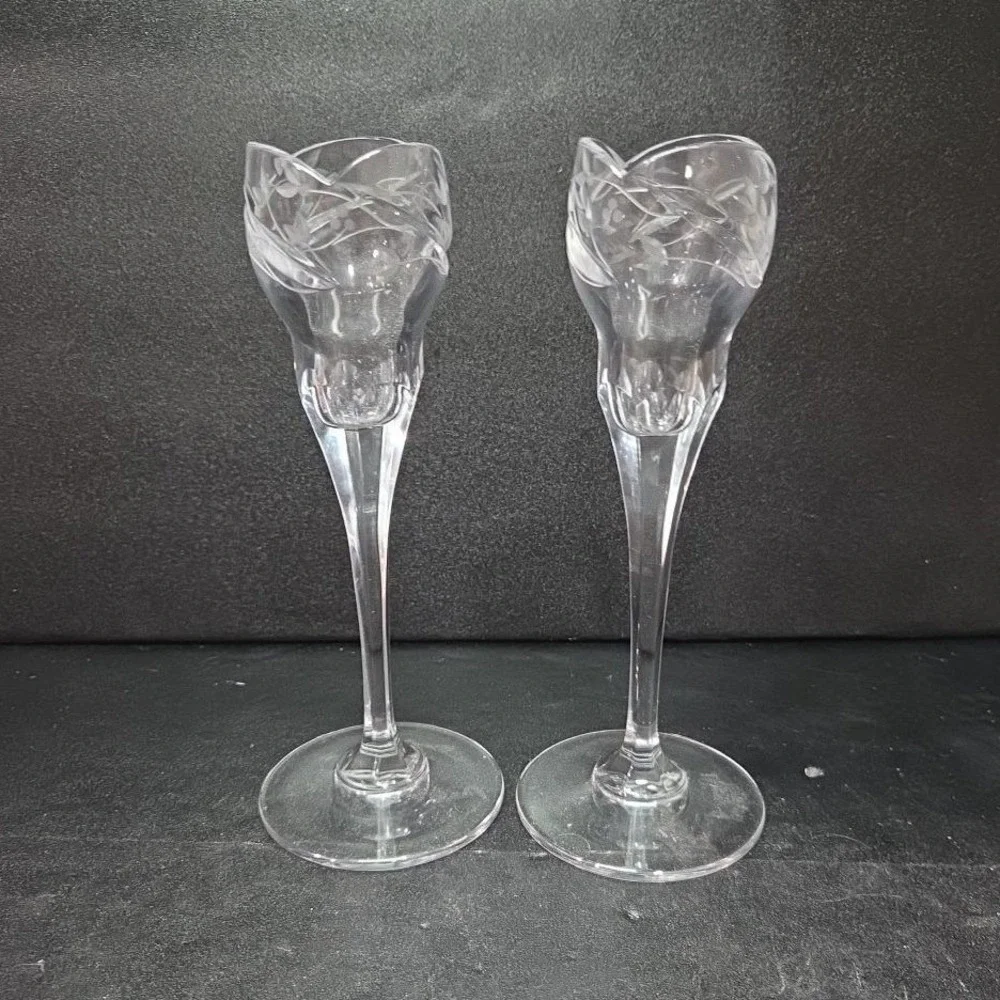 Mikasa Park‎ Place Crystal Candleholders, Set of 2, Vintage Taper Holders
